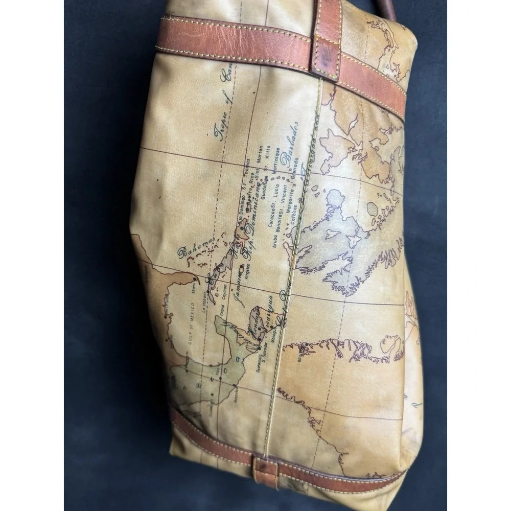 Alviero Martini 1a Classe Map Print Leather Shoulder Bag Hobo Vintage Travel